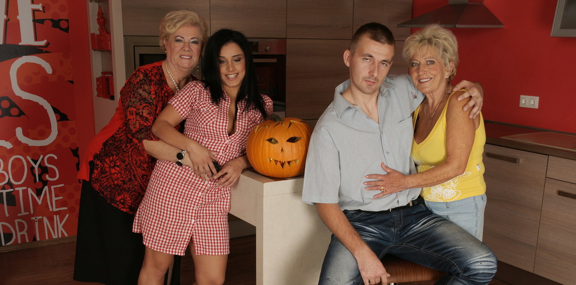 Three Old and Young Lesbians Do Each Other and Get Some Cock As Well