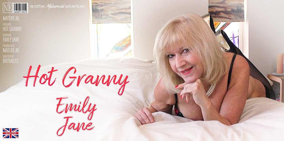 Hot British Granny Emily Jane plays with herself in bed